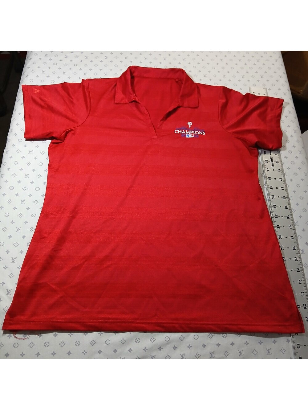 Majestic Phillies Champions Polo Shirt Red MLB Baseball Collared Athletic Top
